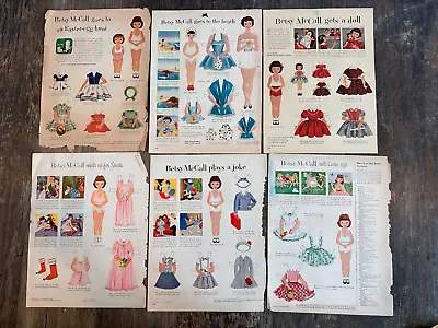 Vintage Lot 6 Of Uncut Betsy McCall Magazine Paper Dolls 1952 1953 • $19.95
