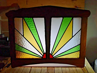 Antique Original Arts & Crafts Style Framed Stained Glass Window 25  X 33  • $178