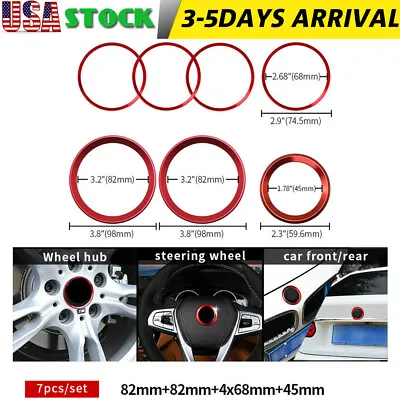 Red 7Pcs Front Hood Trunk 82mm 45mm 68mm Wheel Cover Rings For BMW Badge Emblem • $20.69