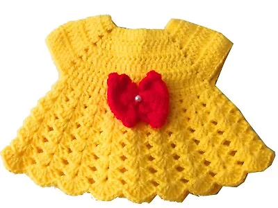 New Born / Preemie Baby / Doll Dress Yellow Crocheted Baby Shower Frock L-8  • $9.99