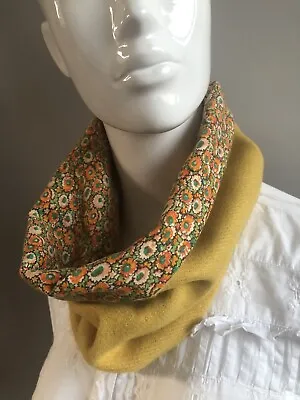 Snood Cowl Circle Scarf Liberty Jubilee/ Soft Acrylic Handmade Reversible Yellow • £11.99