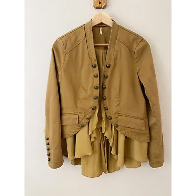 Free People Ruffles Romance Jacket Blazer Military Gold Mustard Yellow Sz XS • $65