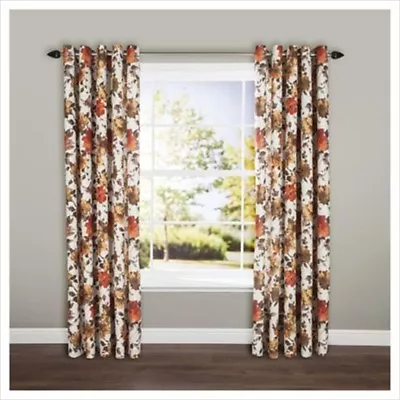Pair Of Bold Hand Painted Floral Red Lined Eyelet Curtains 44 X 54 Lounge Drapes • £16.99
