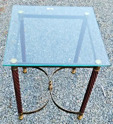 1970s Mid-Century Italian Maison Style Brass Cherry & Glass Square Side Table • $350