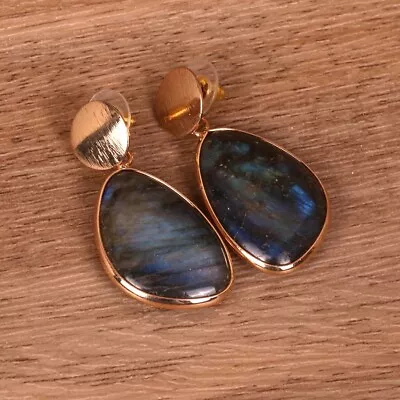 Natural Labradorite Gemstone Gold/Rhodium Plated Handmade Designer Earring US • $12.89