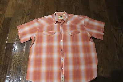 Larry Mahan Shirt Men's Medium Orange Plaid Cowboy Collection Pearl Snap Western • $24.99