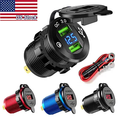 Waterproof Aluminum Dual USB Port Car Cigarette Lighter Socket Plug LED 12V-24V • $10.92