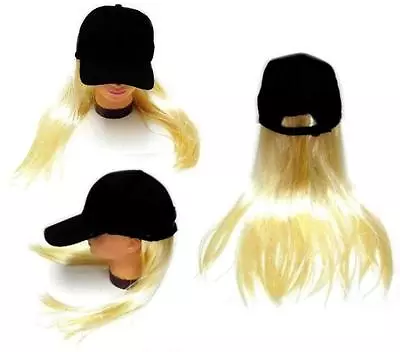 NOVELTY BASEBALL HAT WITH LONG BLONDE HAIR Costume Dressup Ball Cap Mens Women • $11.44