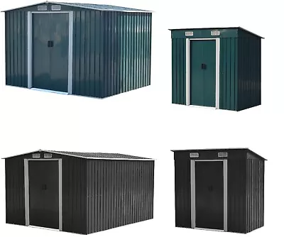 Garden Storage Shed Metal Outdoor Box W/ Base For Backyard Bike Tool 4ft-10ft • £168.99