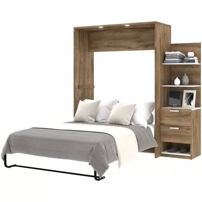 Cielo Full Murphy Bed With Nightstand In Rustic Brown/White - Engineered Wood • $2121.99