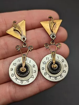 Unique Steampunk Mixed Material Metal Watch Clock Part Dangle Earrings • $18