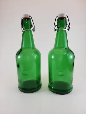 $24.99 • Buy Swing Top Beer Bottles Vintage Green  Set Of 2 With Ceramic Tops