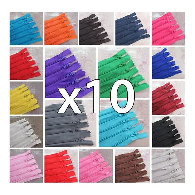 X10x CLOSED END No.3 NYLON ZIPS *24 COLOURS & 21 LENGTHS ZIPPER SEWING X 10  UK • £3.69