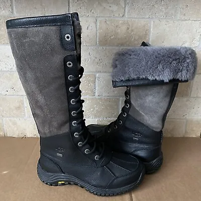 UGG Adirondack Tall II Black Leather Waterproof EVent Snow Boots Size US 7 Women • $169.99