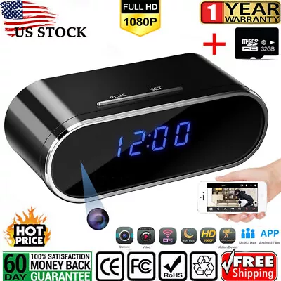 HD 1080P Camera WiFi Wireless IR Night Vision Security Nanny Cam Digital Clock • $36.99