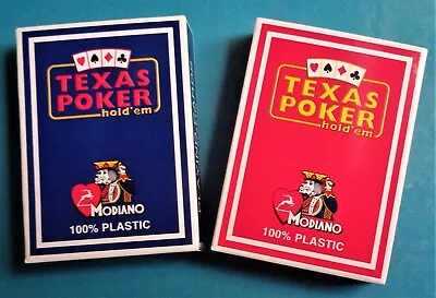 Set - Modiano Texas Poker Hold'em 100% Plastic Playing Cards Blue & Red • $19.10