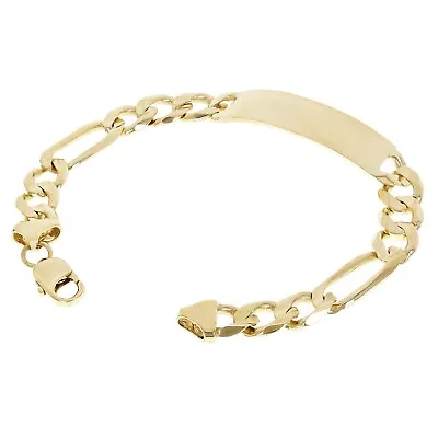 Men's 10k Yellow Gold Solid Figaro Link Chain ID Bracelet 8  10.1mm 23.1 Grams • $1155.49