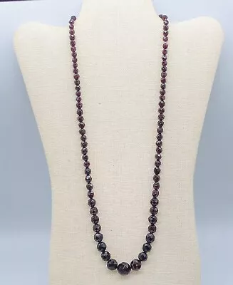 Beautiful Vtg Bohemian Red Garnet Beads Glass Necklace Weight 25.7g - 26” • $290