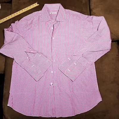 Domenico Vacca Button Down Shirt Long Sleeve 17.5 - 44 Purple White Striped • $24.95