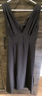 MYNE Ashley Ann Dress Women Size 4 Black Silk Midi Cut Out Deep V Neckline • $18.60