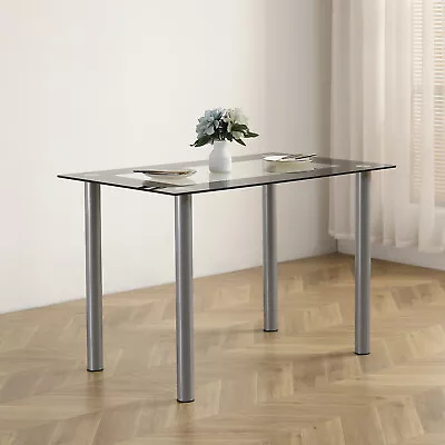 Tempered Glass Rectangular Dining Table Metal Legs Kitchen Room • $92.99