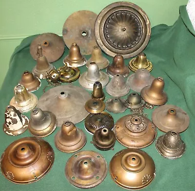 Mixed Lot 31 Pcs Vintage Brass Metal Lamp Canopies-caps-parts • $97