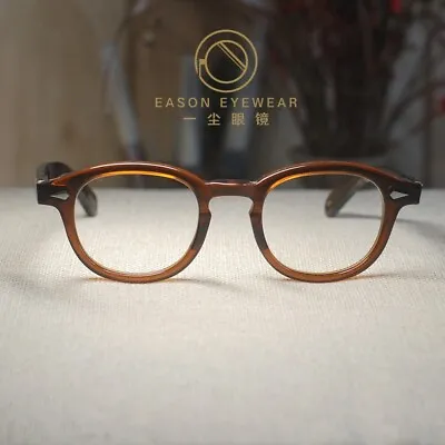 Vintage Brown Acetate Eyeglasses Frame Brown Johnny Depp Glasses Men's Eyewear M • $50.34