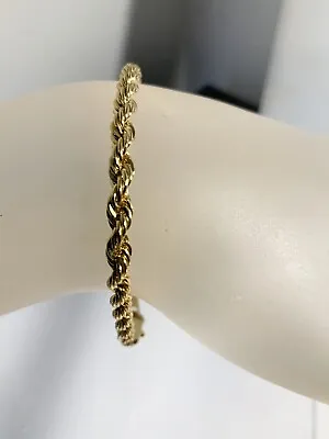 Vintage 1960s New Old Stock Yellow Gold Plate Rope Chain Bracelet 7” 3mm • $8