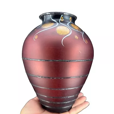 Miracle Studio Czech Art Vlasta Vobornikova Glass Vase Signed Painted Red Black • $148.50