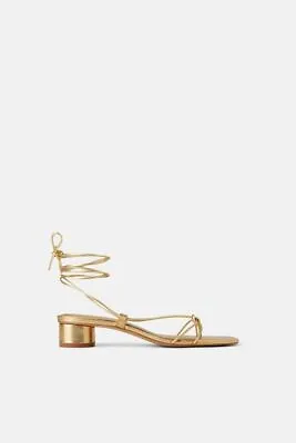 Zara Gold Heeled Strappy Sandals Pu 2843/001 2344/001 • $39.90