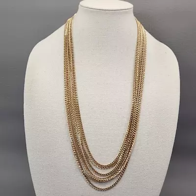 Trifari Necklace Vtg Gold Tone Seven Layered Chain Curb Link Cable 28  • $19.99