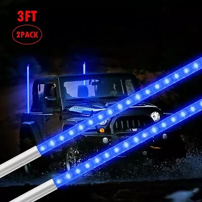 2X Blue 3FT Spiral LED Whip Light For ATV Accessories RZR Can-Am Polaris Antenna • $58.99