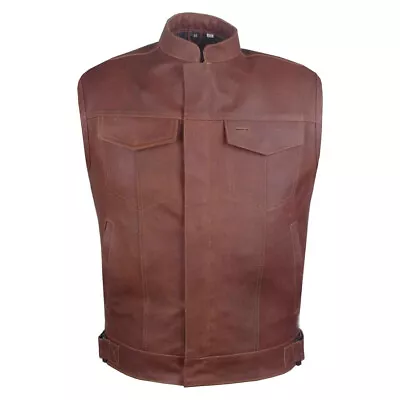 Mens Genuine Lambskin Leather Waistcoat Western Vest Coat Cowboy Classic Jacket • $174.53