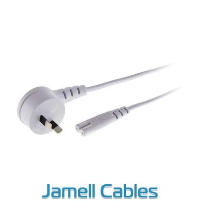 $9.30 • Buy IEC C7 Figure 8 Socket To 2 Pin Right Angle Mains Power Lead White 2m