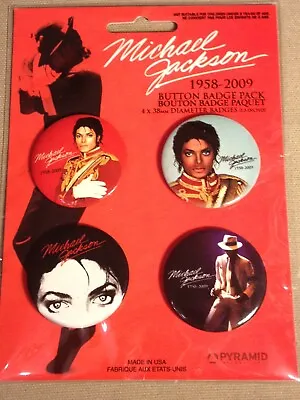 MICHAEL JACKSON (RED) 4-pc Round Pin-Back Button Badge Pack - 1.5  Diameter • $12.95