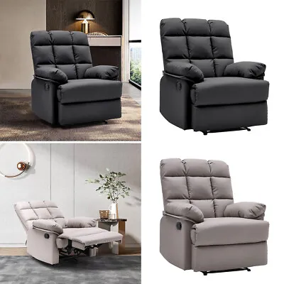 Manual Recliner Chair Sofa Faux Leather Armchair Lounge Cinema Chairs W/Footrest • £199.95