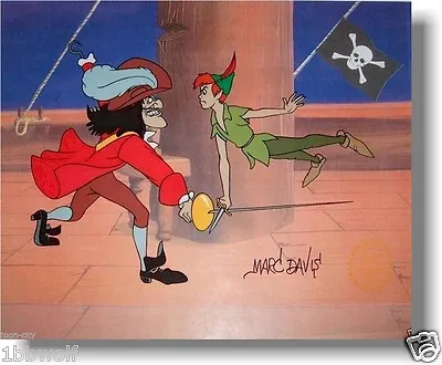 ☠ Disney Peter Pan Duels Capt Hook Jolly Roger Disney Cel Sericel Signed Davis • $173.17