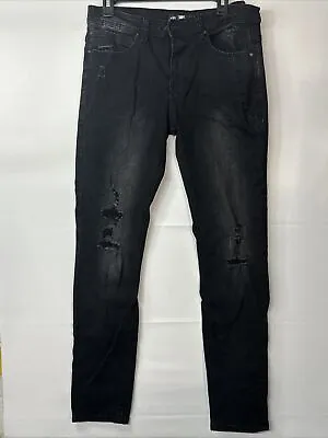 XIOS Denim Straight Denim Jeans Men's W31xL32 Black Distressed Faded BX13 • $8.99