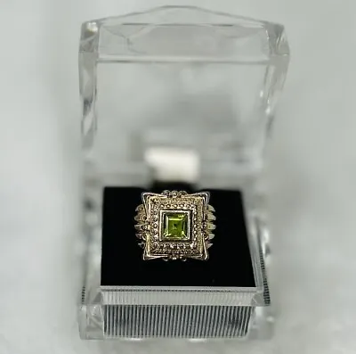 Vintage 70s Ross & Simon’s Victorian Style Peridot & Gold On Silver Ring Size 5 • $35