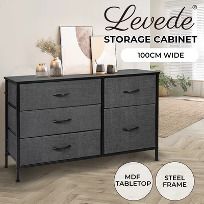 $89.99 • Buy Levede Storage Cabinet Tower Chest Of Drawers Dresser Tallboy 5 Drawer Grey