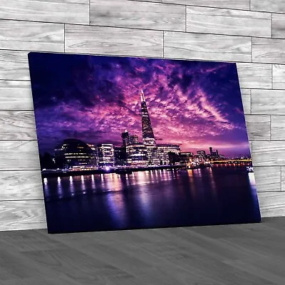 London Skyline Sunset City Hall Shard On Thames Canvas Print Large Picture Wall • £14.95