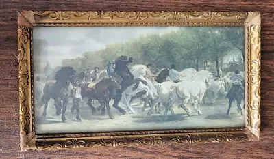 Vintage Picture In Gold Wood Photo Frame People Horses • $39.99