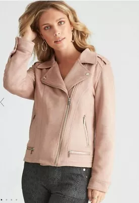 $20 • Buy Table Eight Suede Biker Jacket Sz 10 12 14 16 18 Mocha Long Slv Zips $129