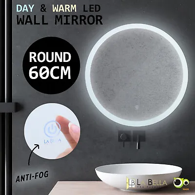 LED Wall Mirror Round Touch Switch Anti-Fog Makeup Decor Bathroom Vanity 60cm  • $129.90