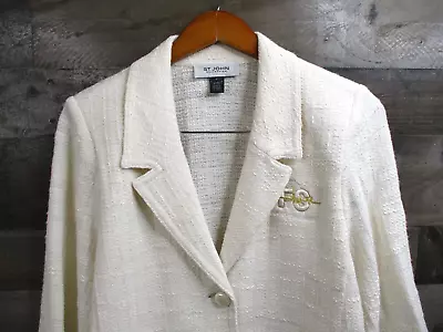 Vintage St John Collection Jacket Size 16 Ivory Knit Wool Rayon 3 Button Blazer • $89.99