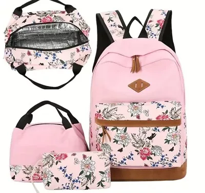 3 Pcs  Vintage Floral Print Zipper Classic Storage Travel Daypack With Lunch  • $43.98