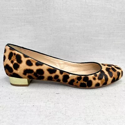 J Crew Shoes Womens 7.5 Janey Ballet Flats Leopard Print Calf Hair SlipOn Casual • $34.95
