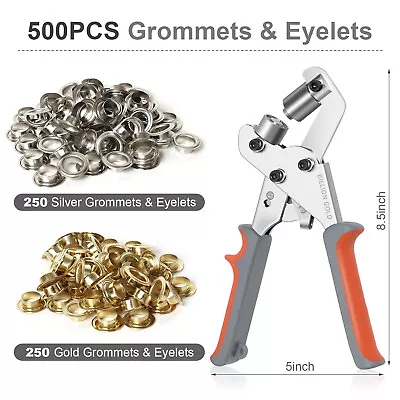 Grommet Tool Kit 3/8 Inch Grommet Press Plier Punch Pliers Kit W/ 500pcs Eyelets • $34.20