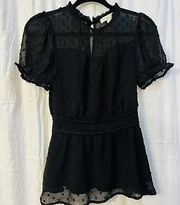 Monteau  Black Sheer  Short Sleeve Polka Dot Blouse Sz Small Wednesday Adams • $9.95