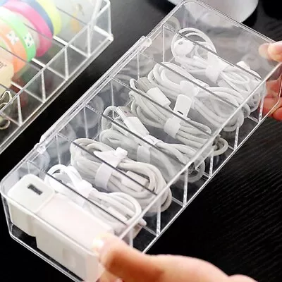 Clear Cable Storage Box Case Wire Management Cable Clips Safety Tidy Organizer • £9.59